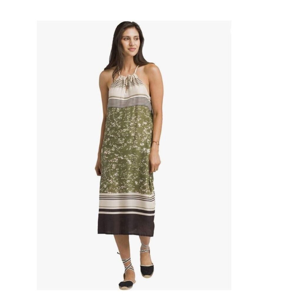 Prana Midi Dress A-line Small Summer Parisol Halter Lenzing Modal Sage Green